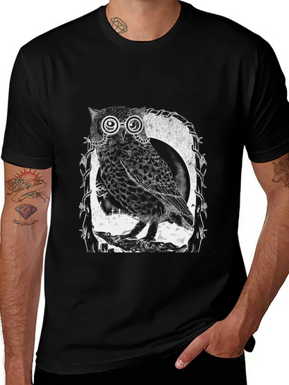 Owl With Glasses Graphic Tee - Black