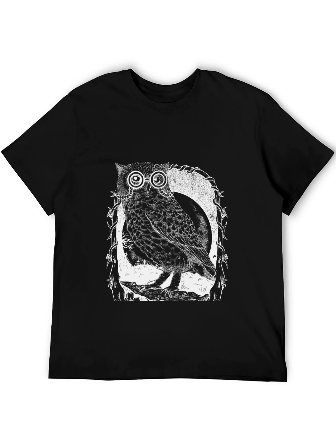 Owl With Glasses Graphic Tee - Black