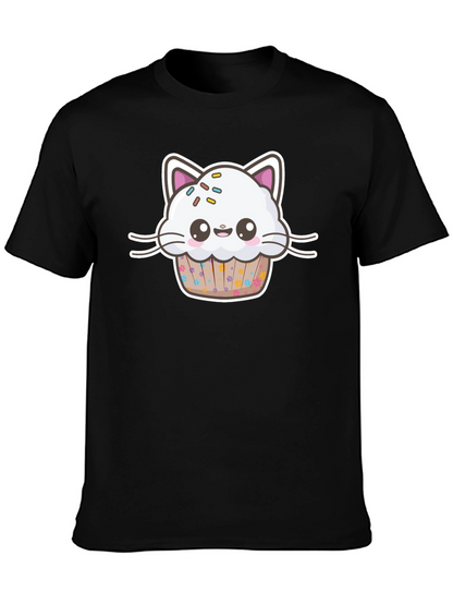Cute Kawaii Cat Cupcake Black T-Shirt