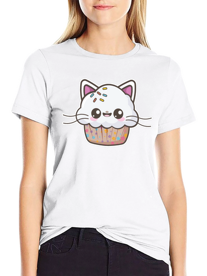 Cute Kawaii Cat Cupcake Black T-Shirt
