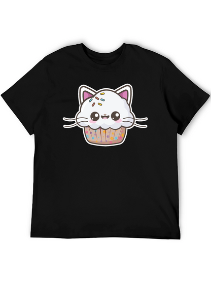 Cute Kawaii Cat Cupcake Black T-Shirt