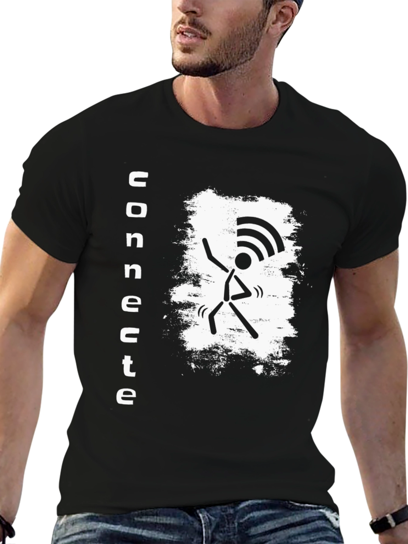 Concrete WiFi Stick Figure Black T-Shirt