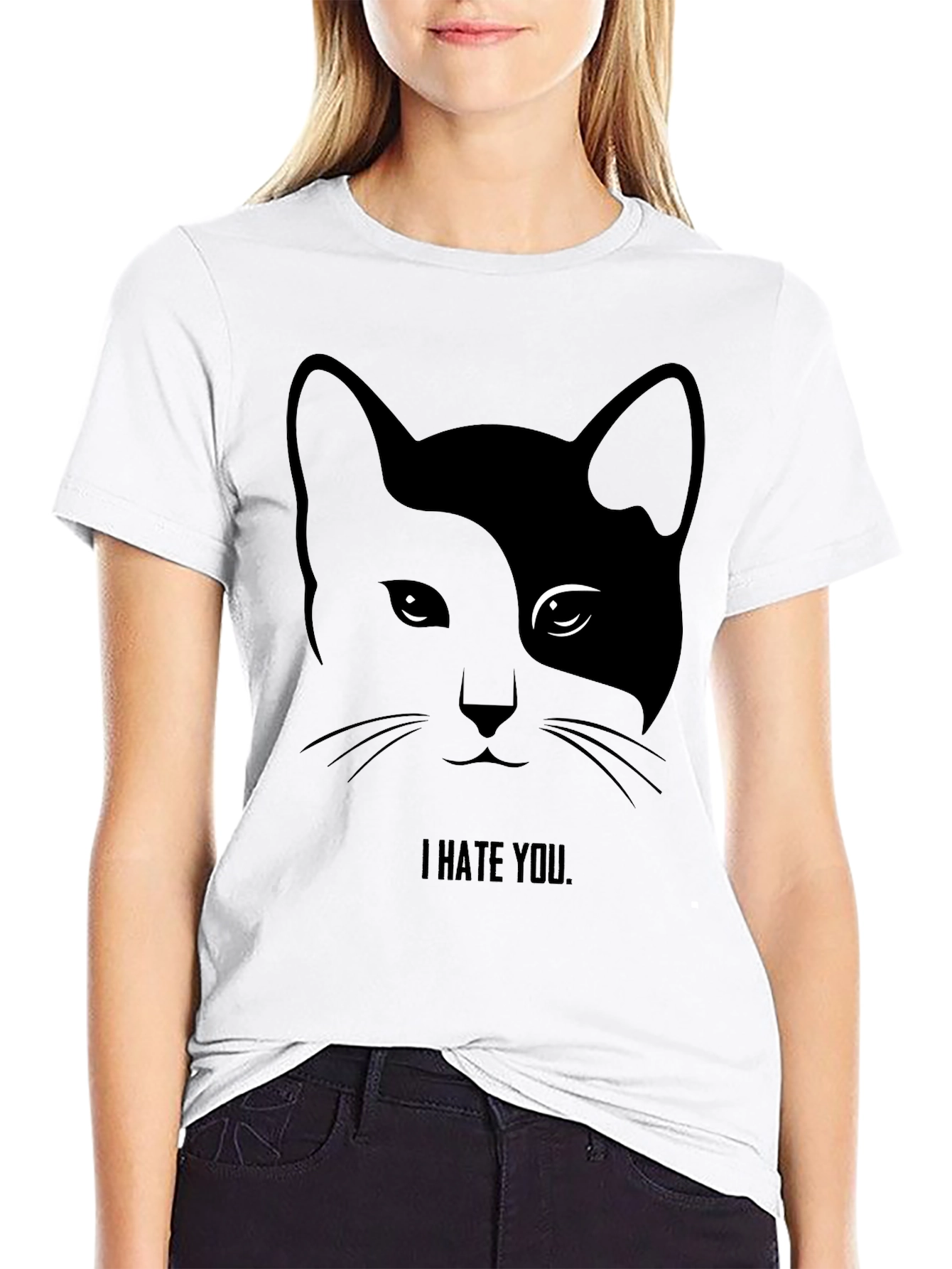 I Hate You Cat Graphic Tee - Black T-Shirt