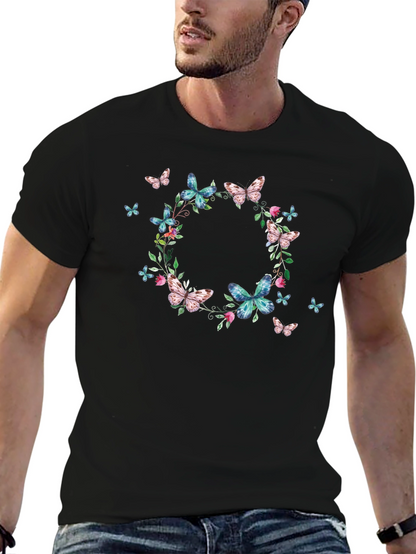Butterfly Wreath Graphic Black T-Shirt