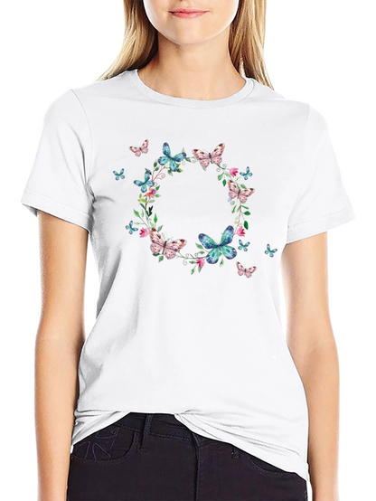 Butterfly Wreath Graphic Black T-Shirt