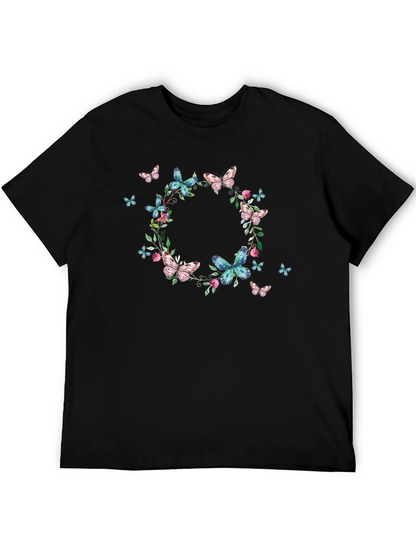 Butterfly Wreath Graphic Black T-Shirt