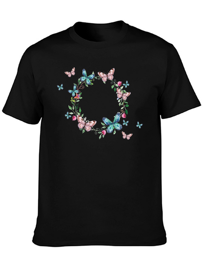 Butterfly Wreath Graphic Black T-Shirt