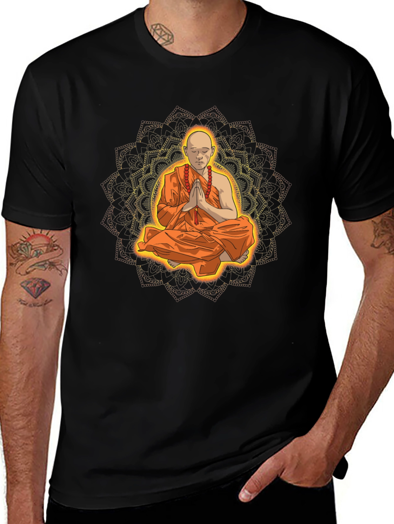 Monk Mandala Graphic Tee - Spiritual Meditative Design