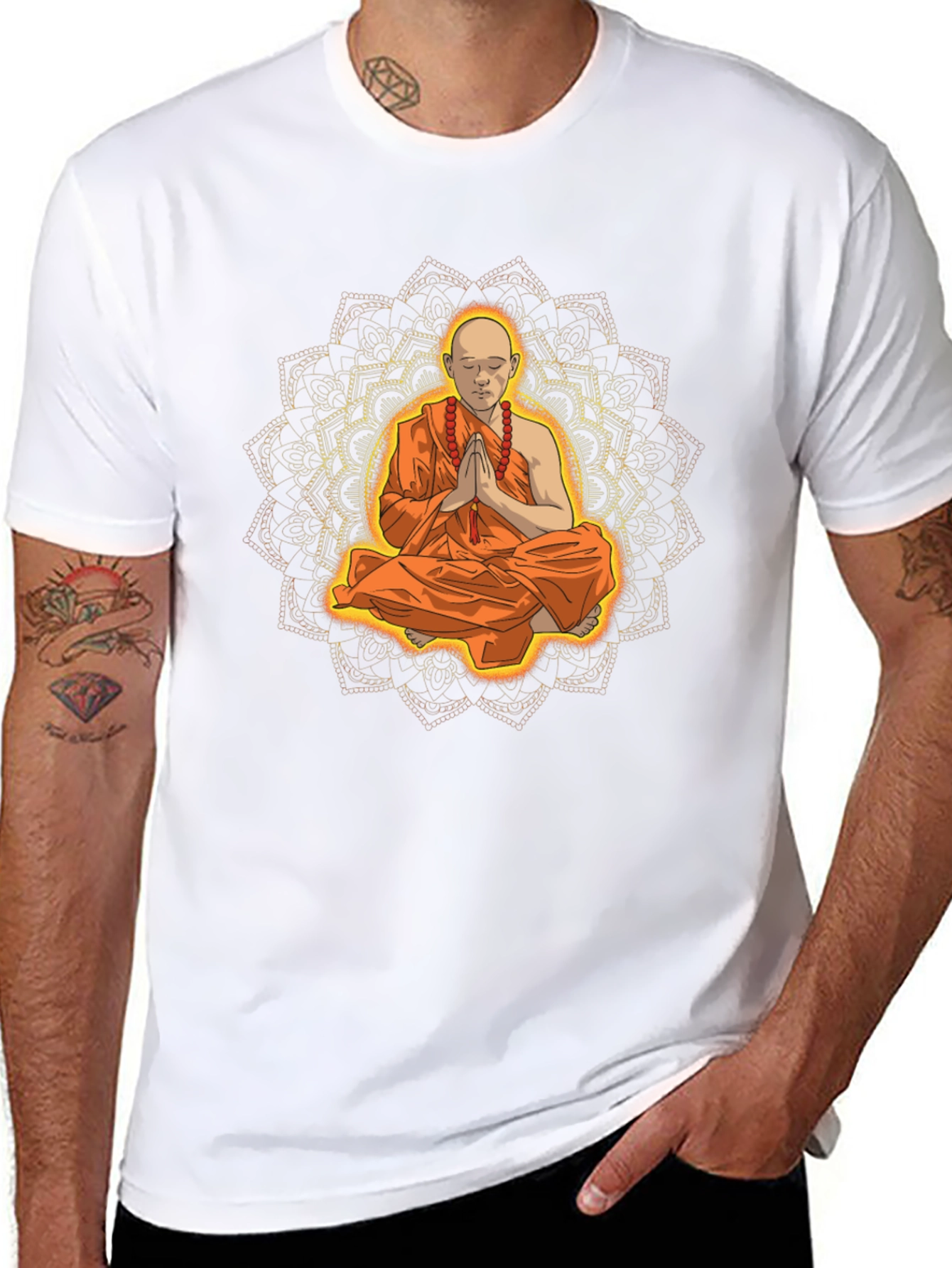 Monk Mandala Graphic Tee - Spiritual Meditative Design