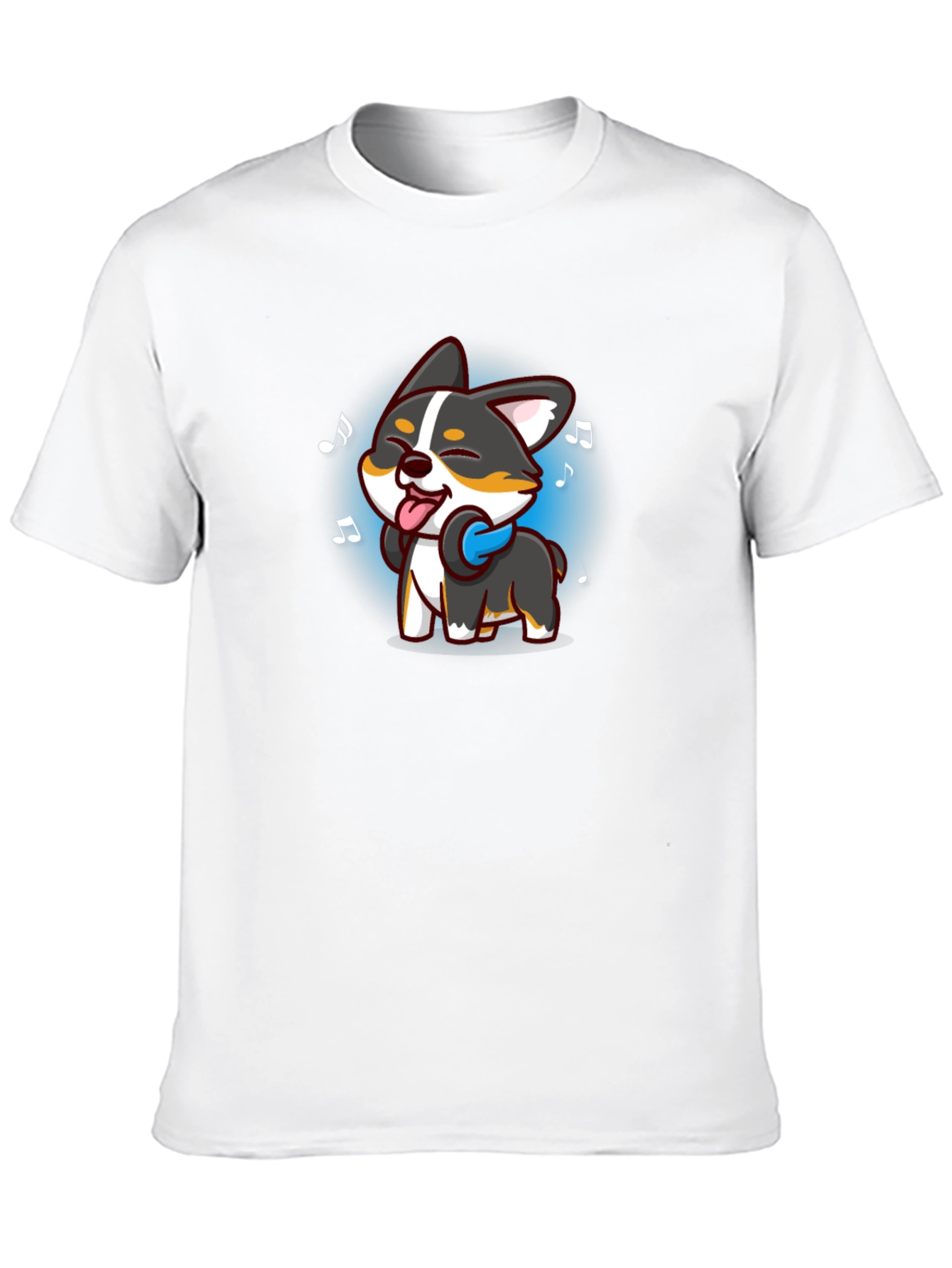Cartoon Dog Music Lover Black T-Shirt