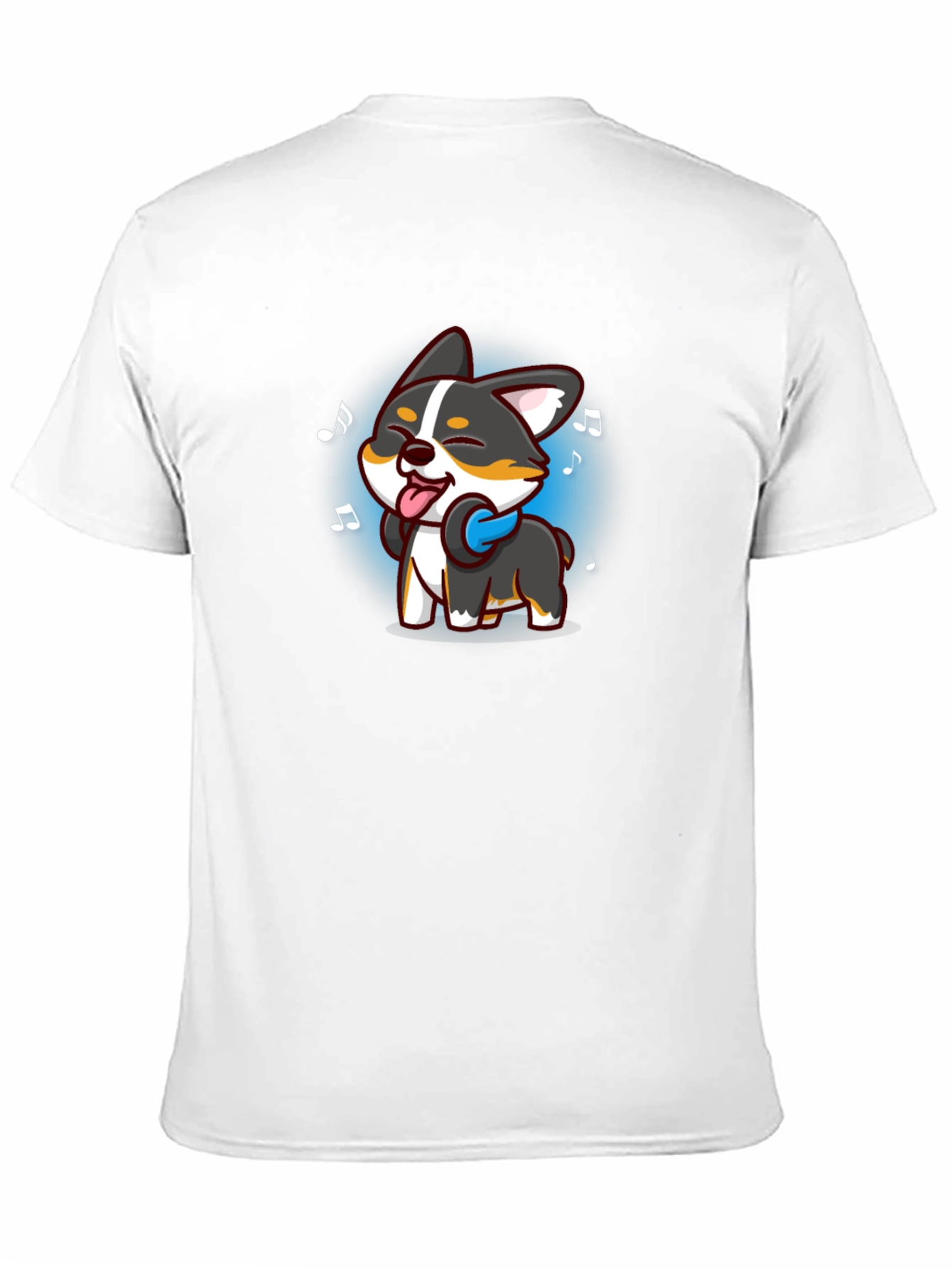 Cartoon Dog Music Lover Black T-Shirt