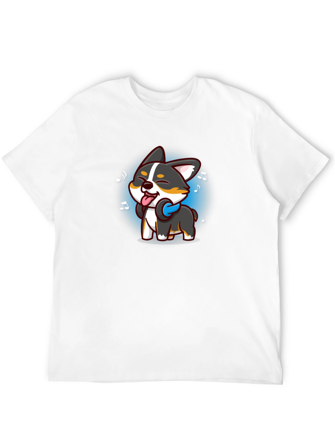 Cartoon Dog Music Lover Black T-Shirt
