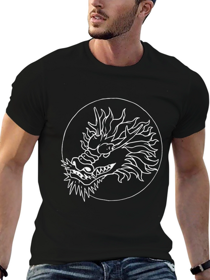 Dragon Graphic Tee - Black Cotton Blend Casual Top