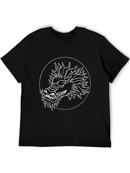 Dragon Graphic Tee - Black Cotton Blend Casual Top