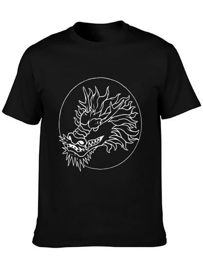 Dragon Graphic Tee - Black Cotton Blend Casual Top