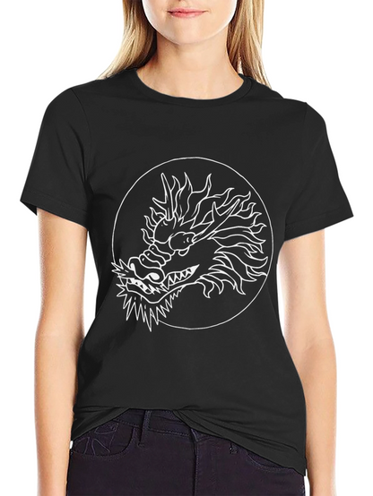 Dragon Graphic Tee - Black Cotton Blend Casual Top