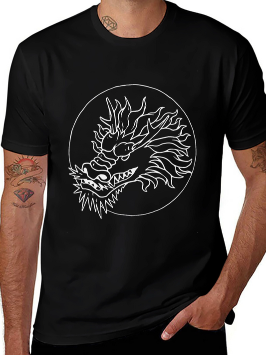 Dragon Graphic Tee - Black Cotton Blend Casual Top
