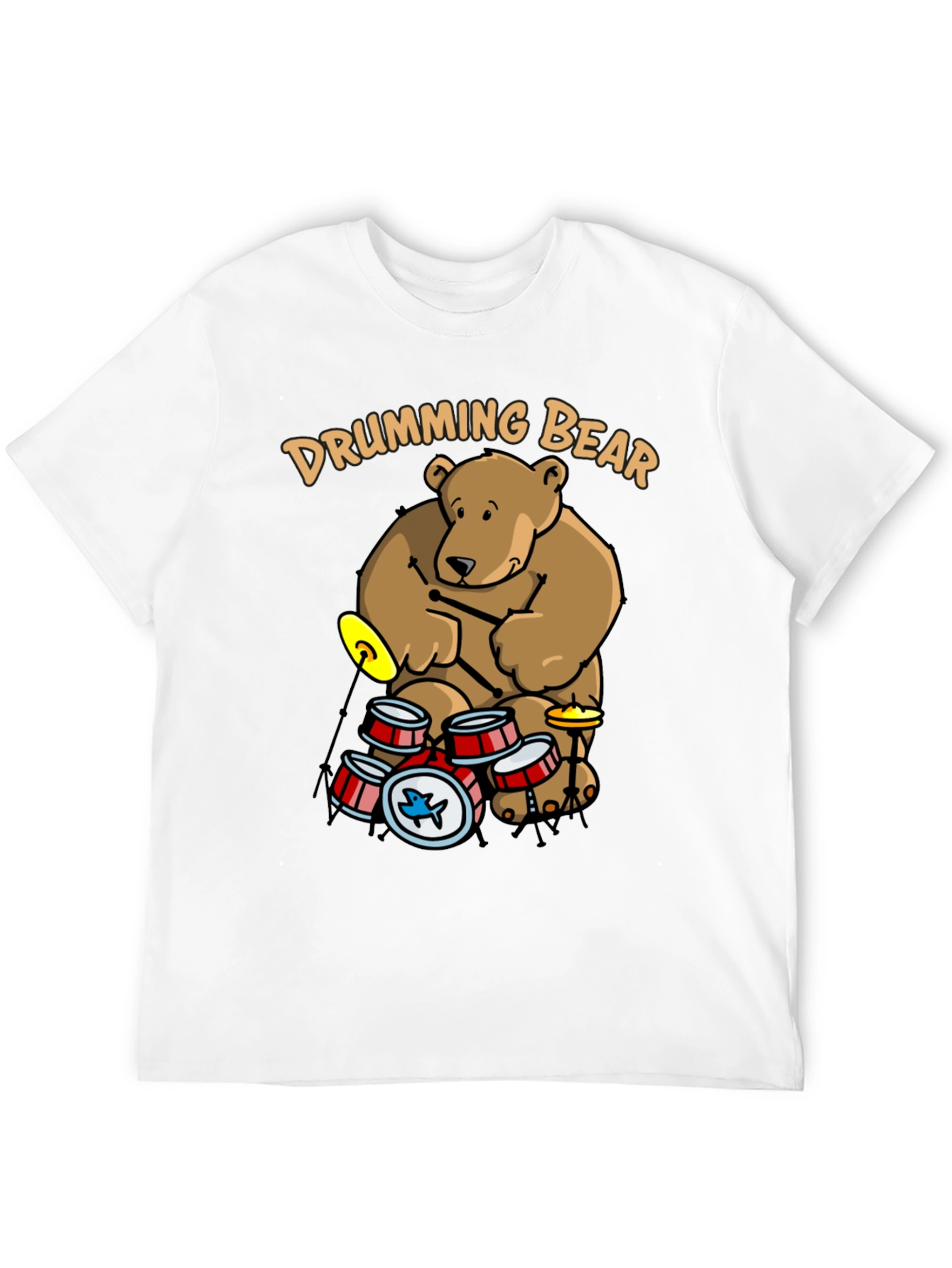 Drumming Bear Graphic Tee - Black Cotton Blend Shirt