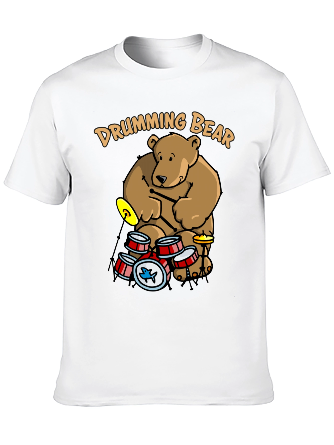 Drumming Bear Graphic Tee - Black Cotton Blend Shirt