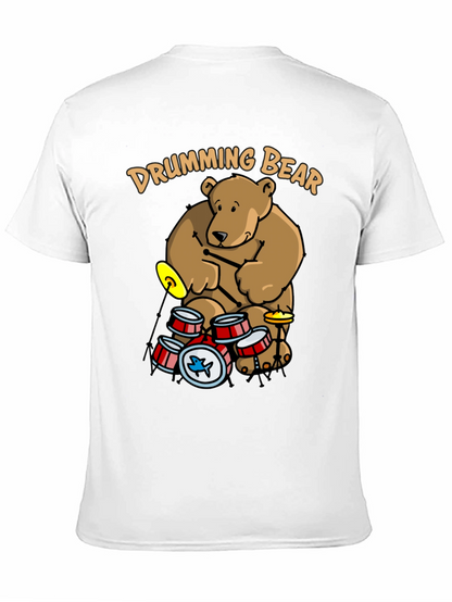 Drumming Bear Graphic Tee - Black Cotton Blend Shirt