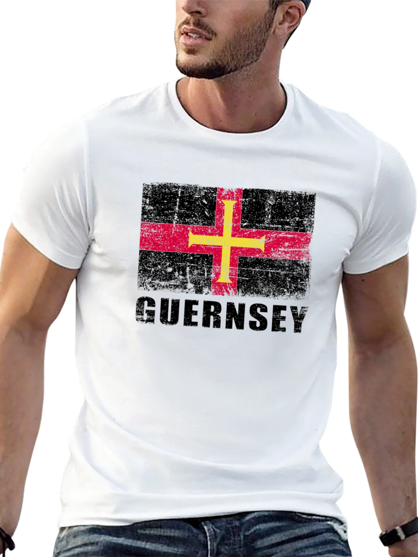 Guernsey Flag T-Shirt - Distressed Design