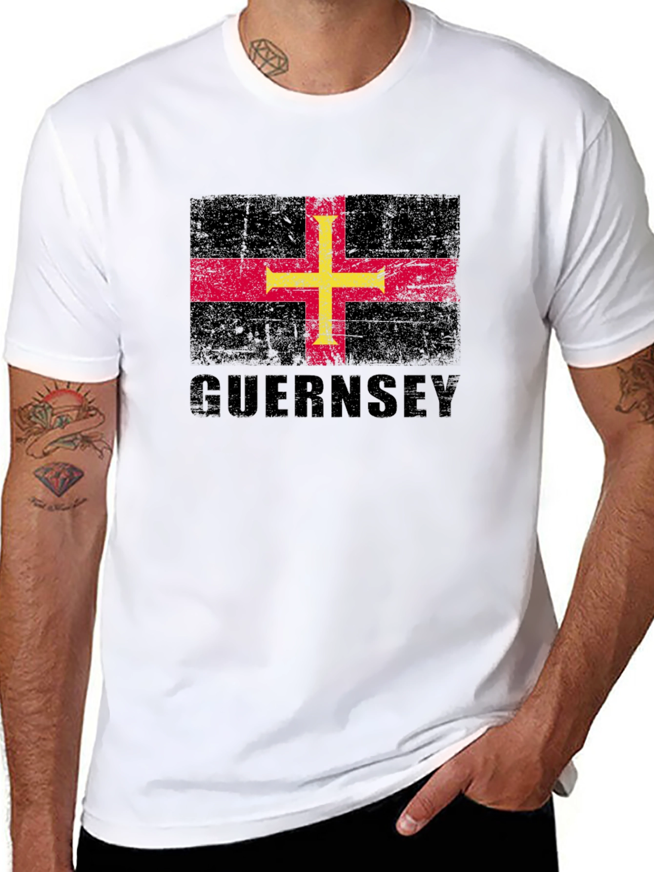 Guernsey Flag T-Shirt - Distressed Design