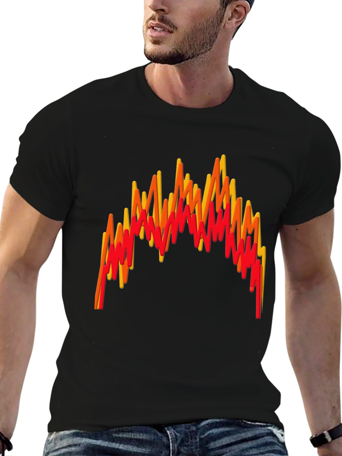 Flame Wave Graphic Tee - Bold Black T-Shirt