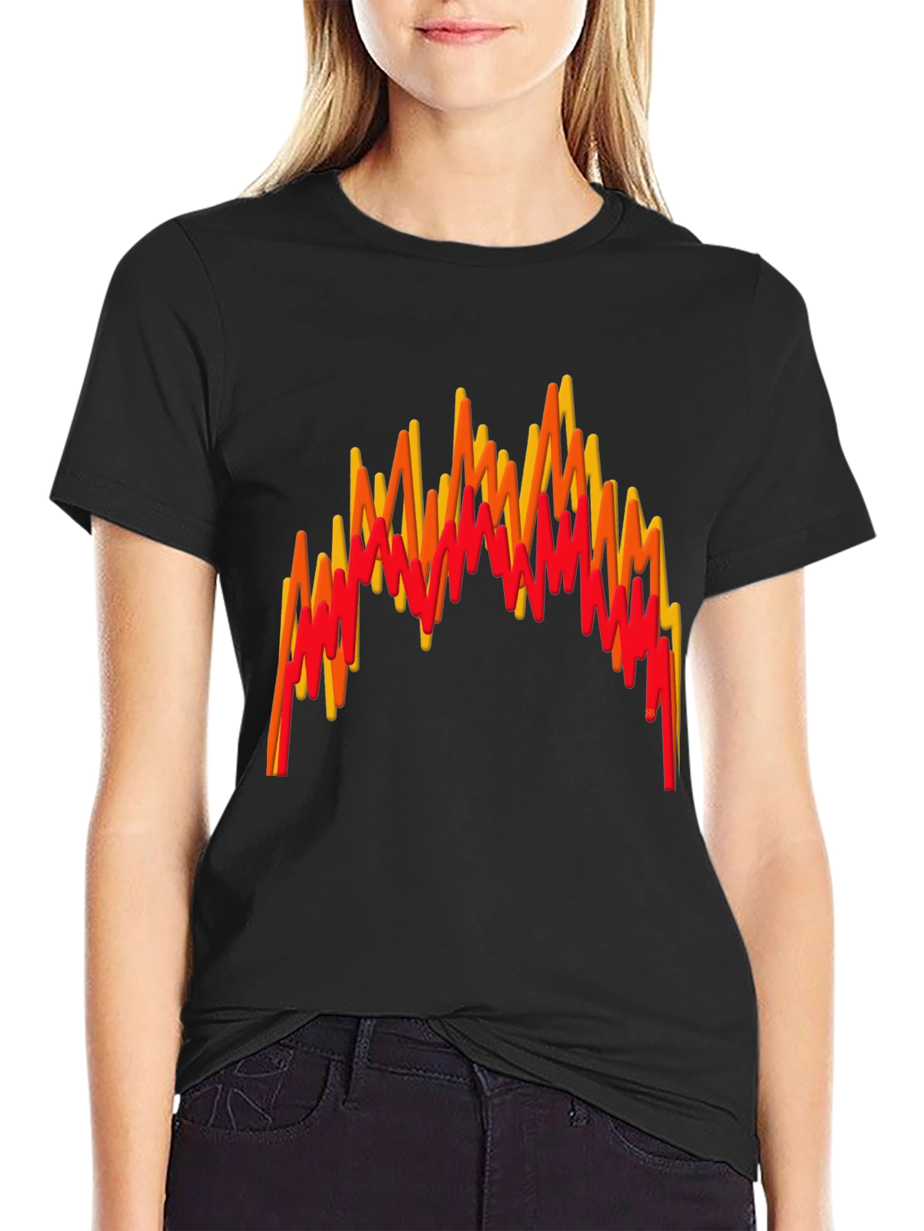 Flame Wave Graphic Tee - Bold Black T-Shirt
