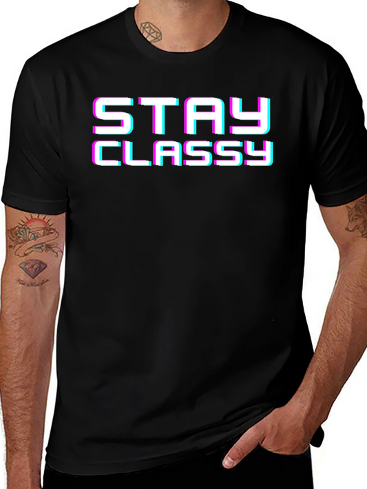Stay Classy Graphic Tee - Mens Black Crew Neck T-Shirt