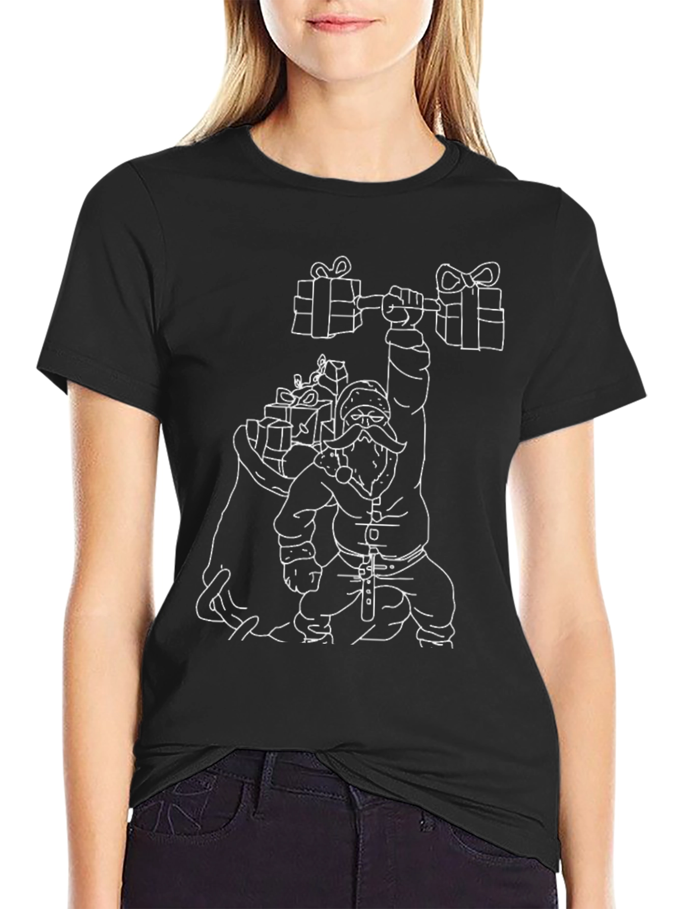 Santa Lifting Weights Graphic T-Shirt - Black