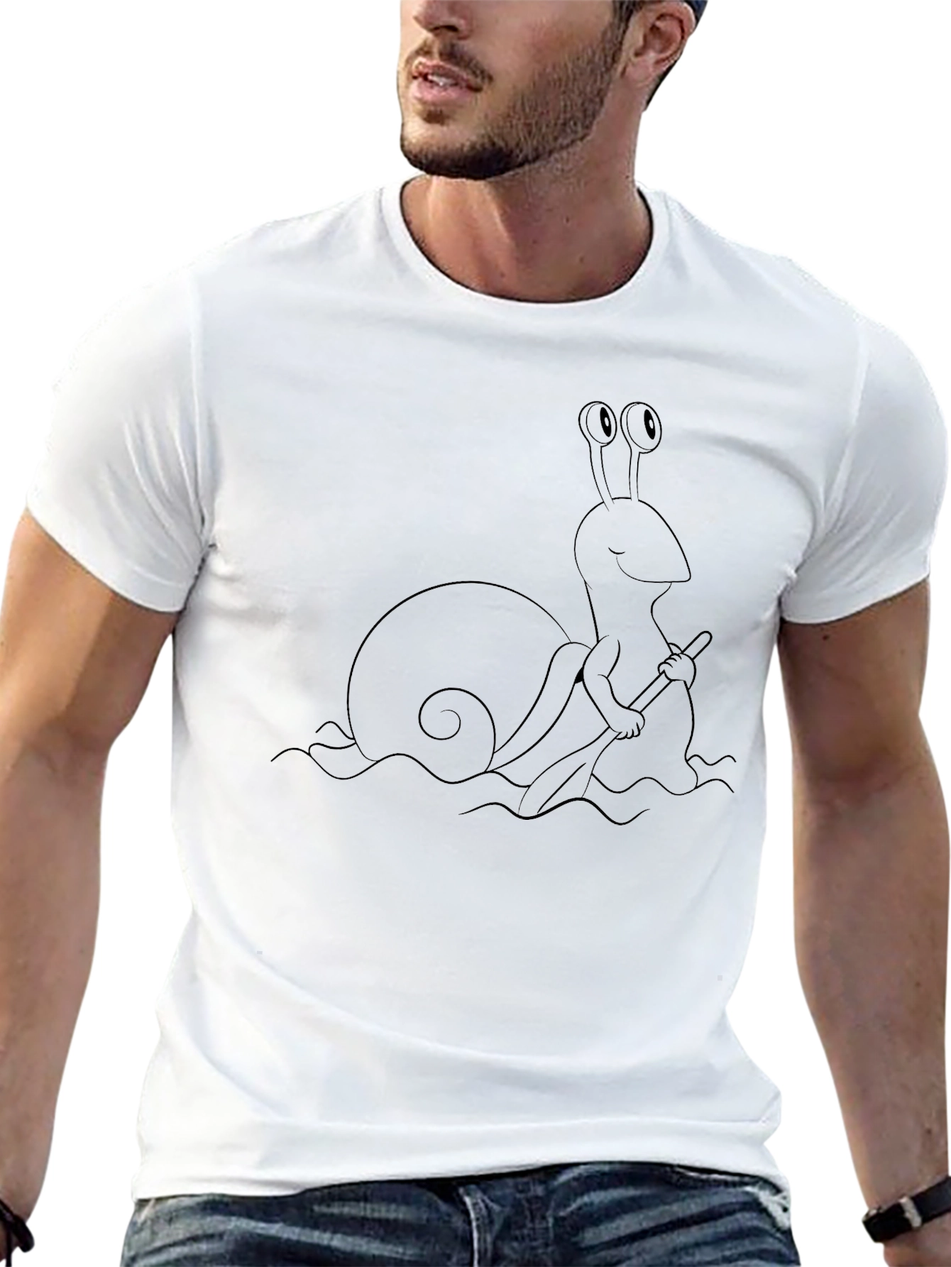 Snail Rowing T-Shirt - Black Cotton Tee