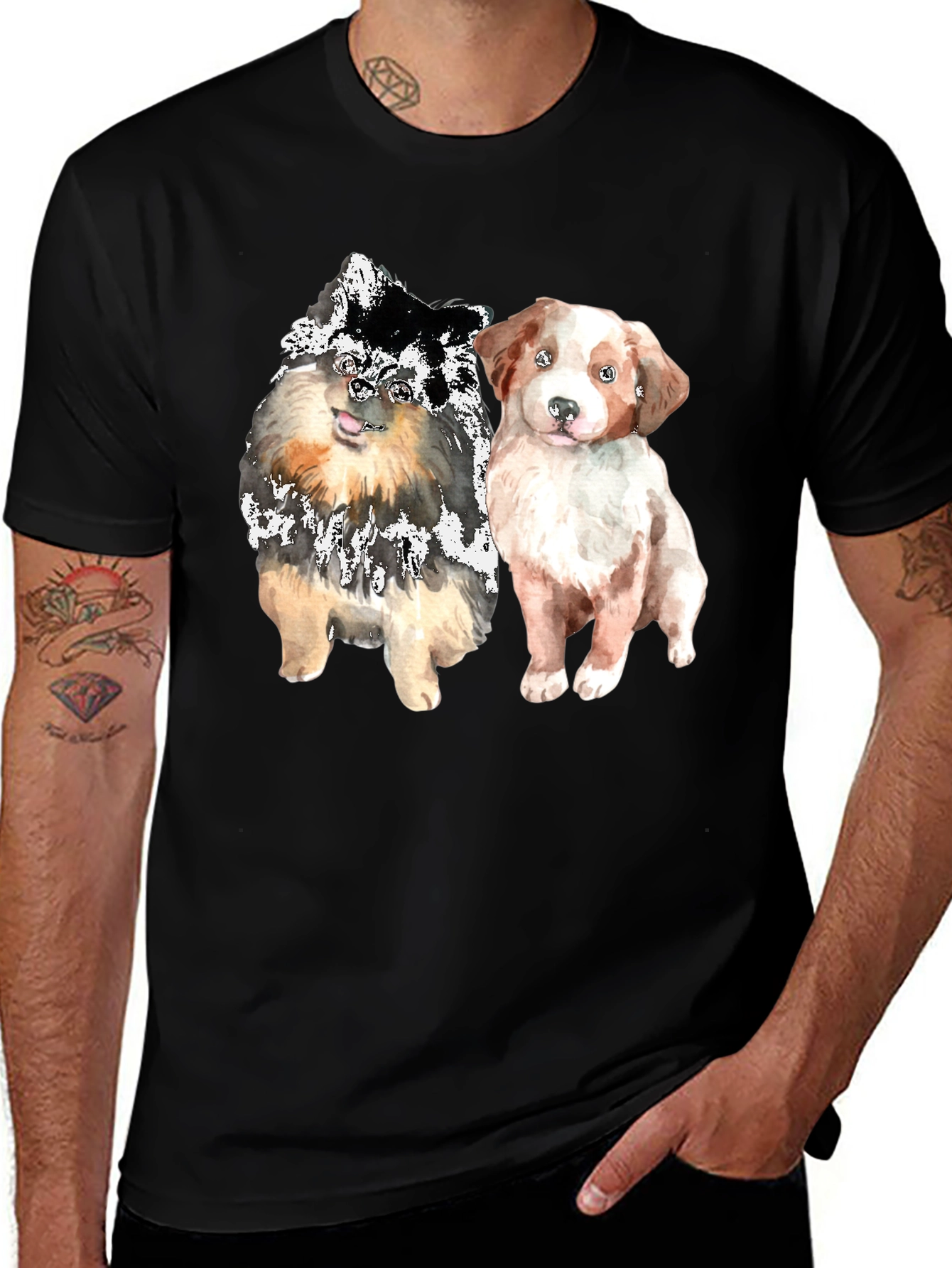 Cute Dogs Graphic Tee - Mens Black T-Shirt