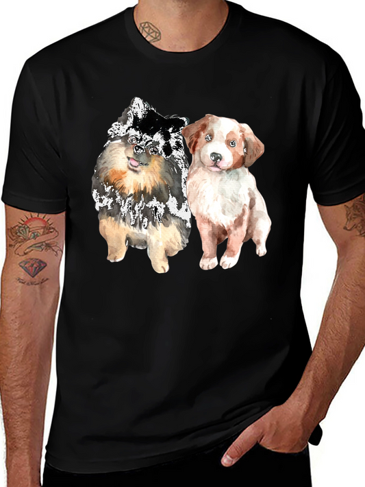 Cute Dogs Graphic Tee - Mens Black T-Shirt