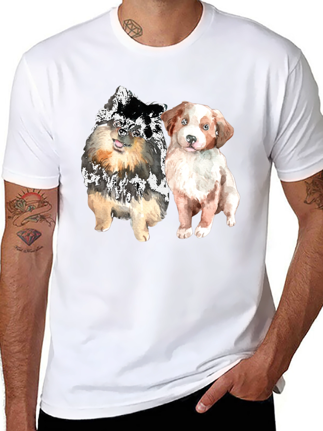Cute Dogs Graphic Tee - Mens Black T-Shirt