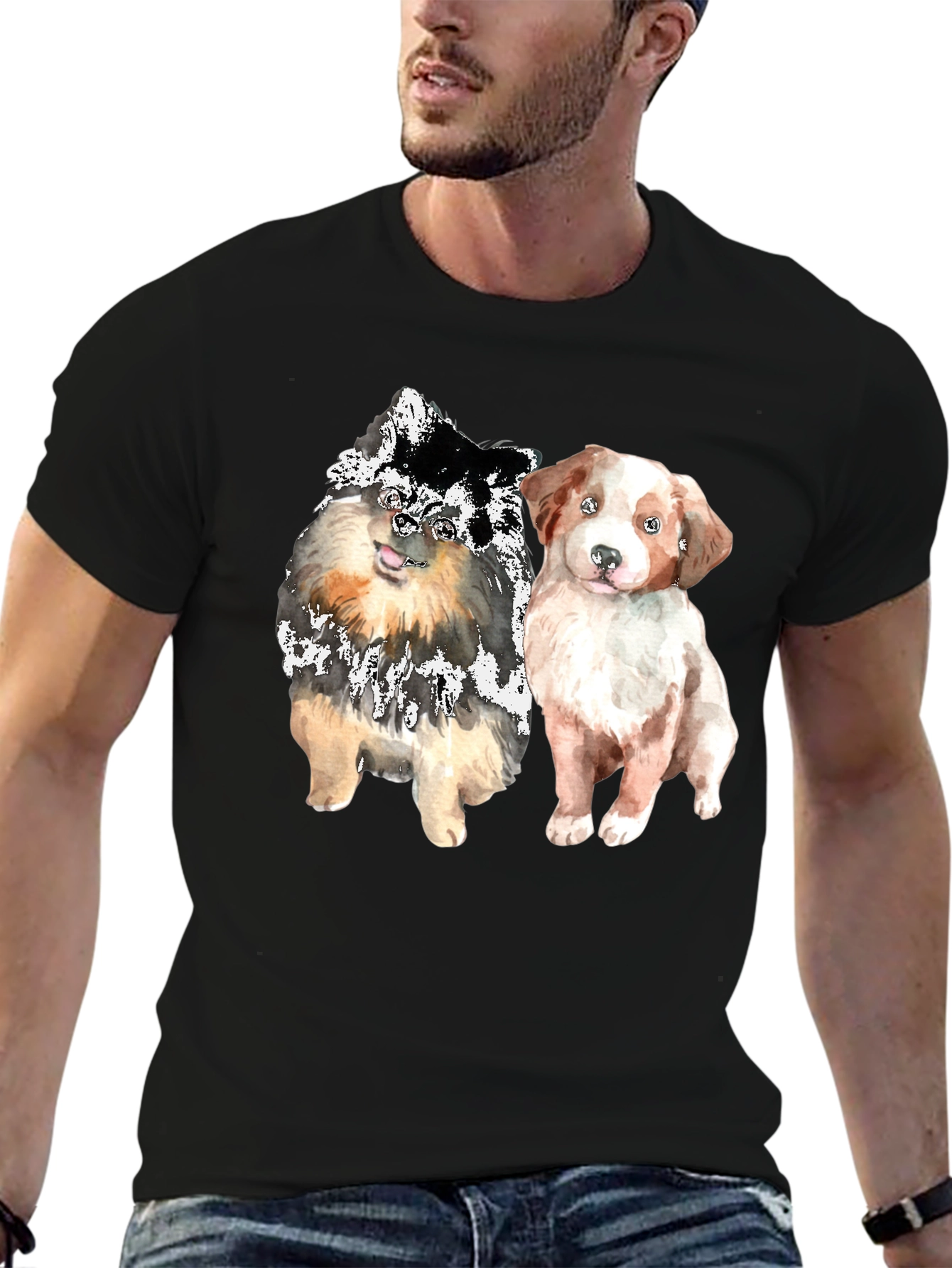 Cute Dogs Graphic Tee - Mens Black T-Shirt