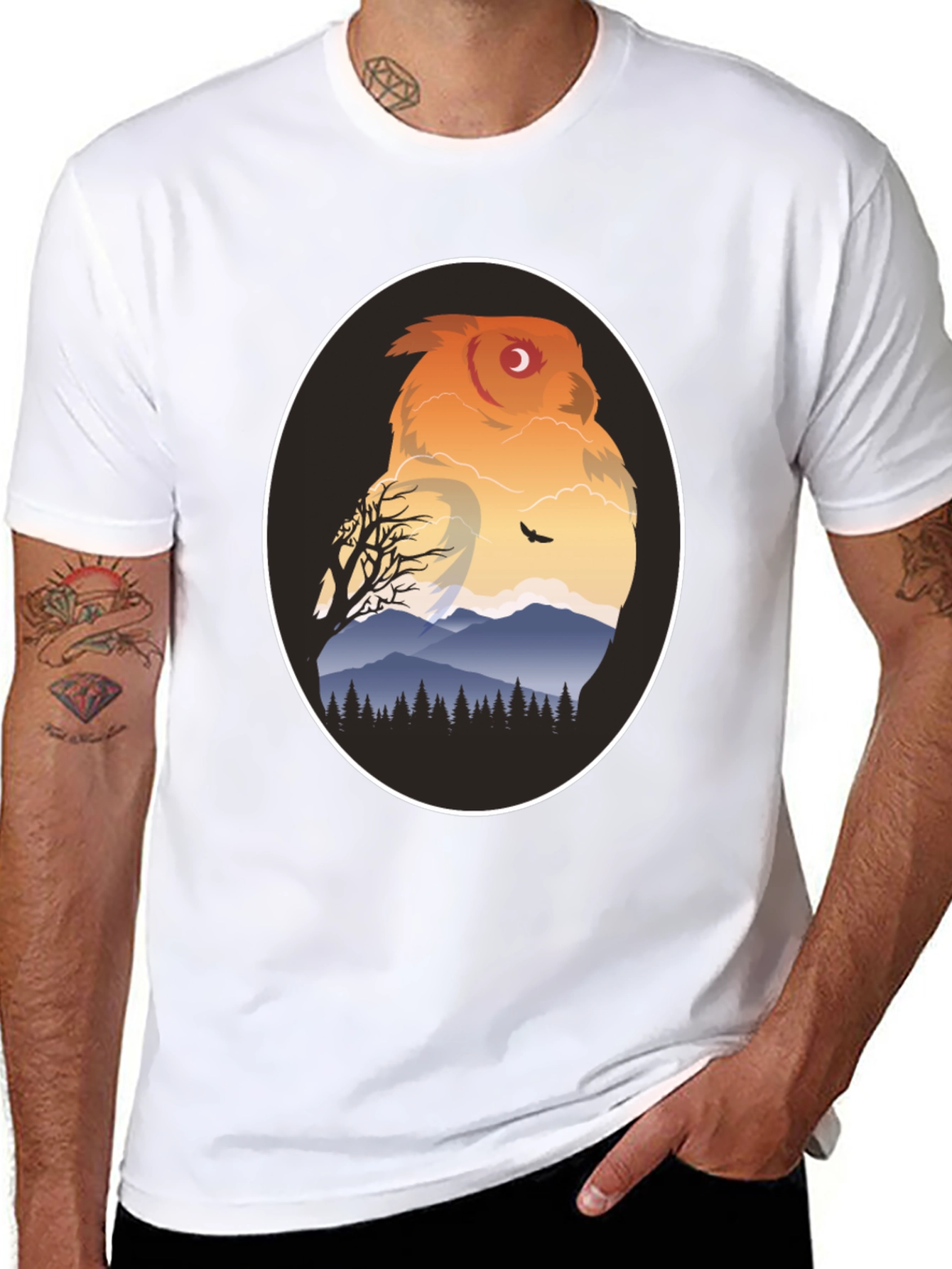 Owl Mountain Graphic Tee - Nature Inspired Black T-Shirt