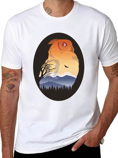 Owl Mountain Graphic Tee - Nature Inspired Black T-Shirt