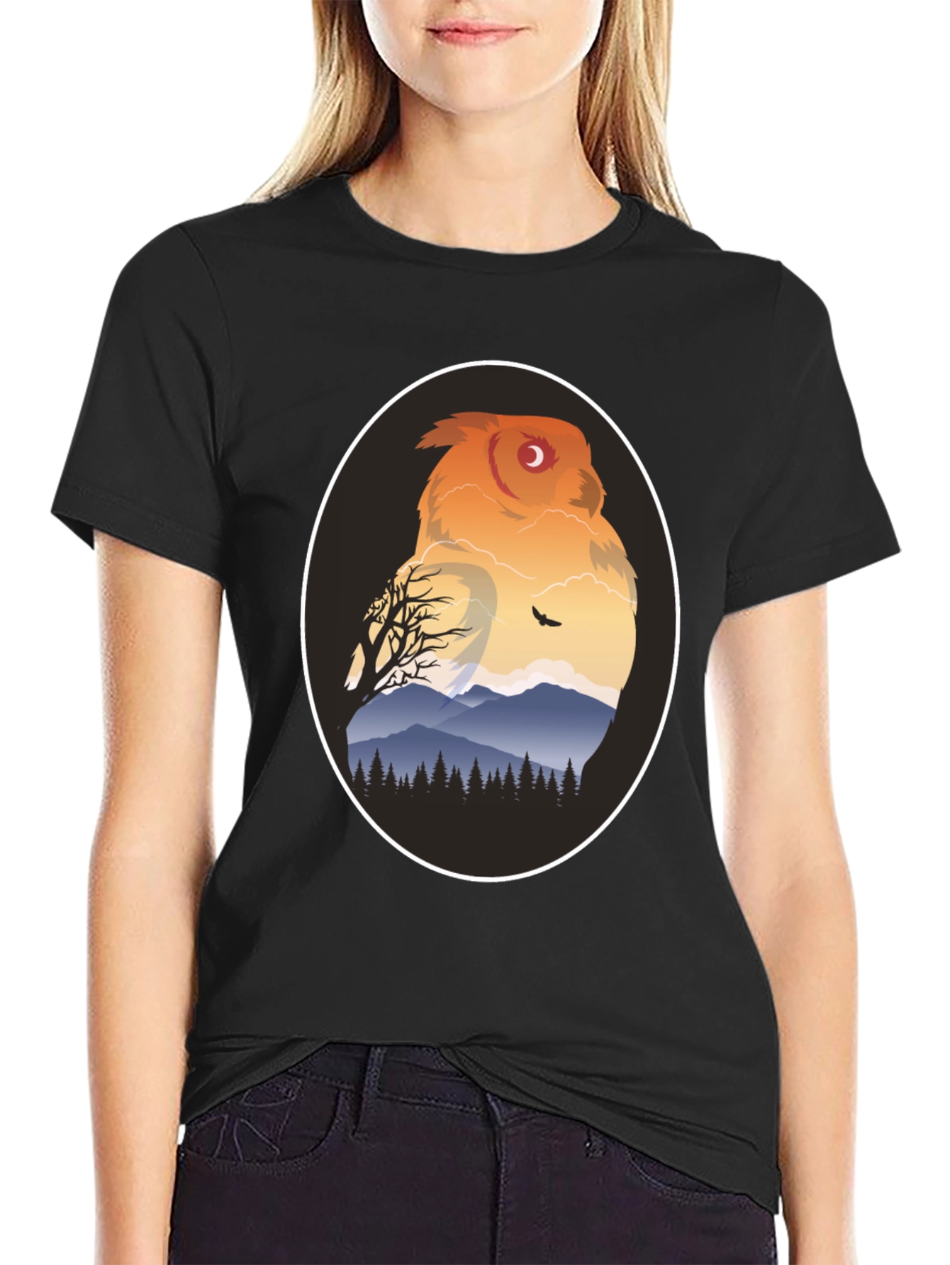 Owl Mountain Graphic Tee - Nature Inspired Black T-Shirt