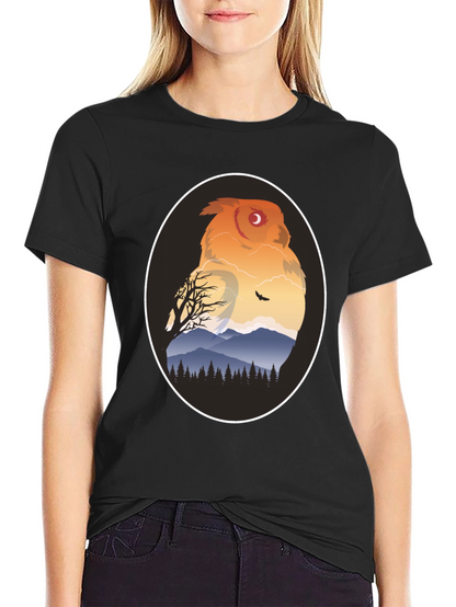 Owl Mountain Graphic Tee - Nature Inspired Black T-Shirt