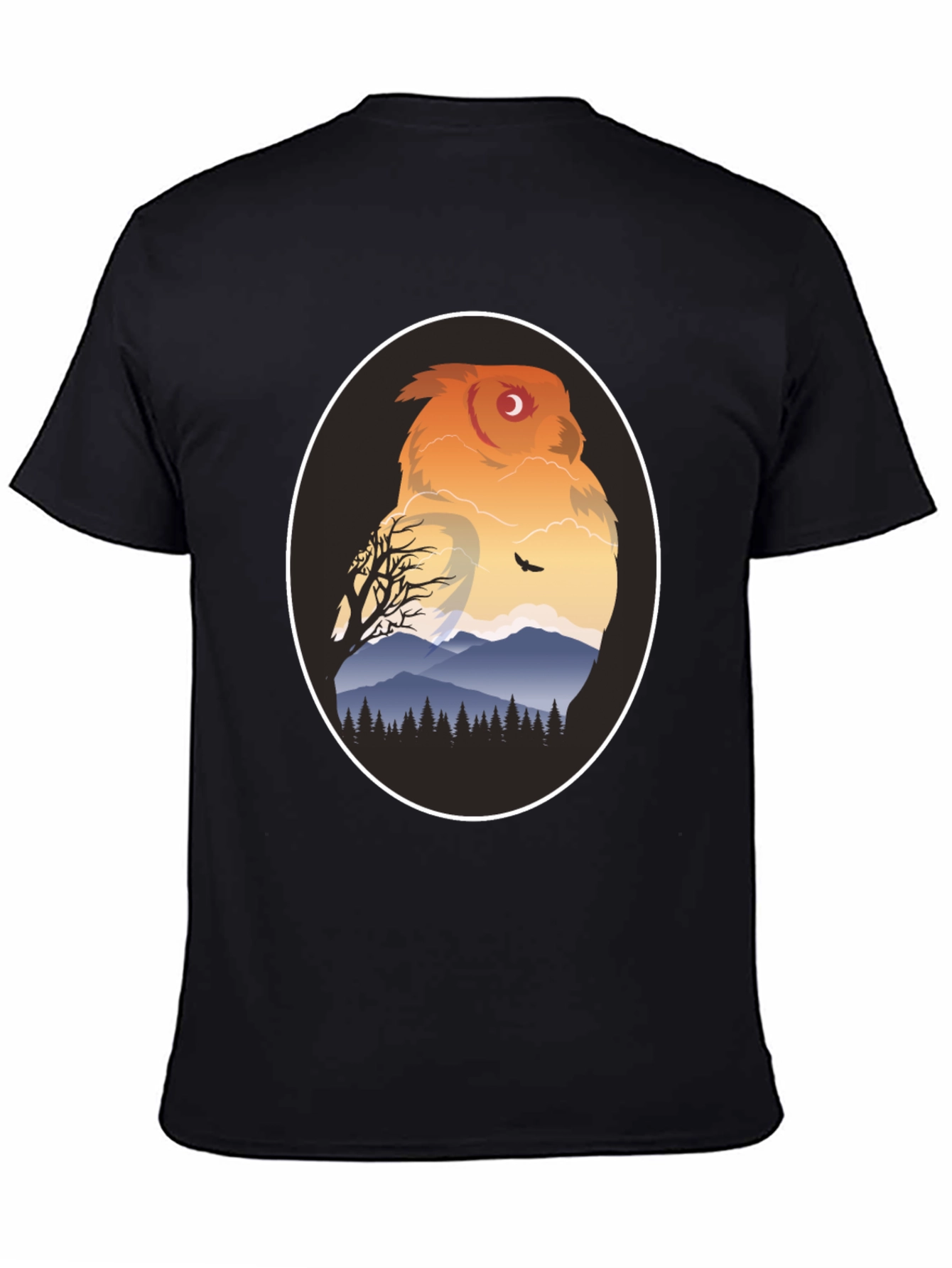 Owl Mountain Graphic Tee - Nature Inspired Black T-Shirt