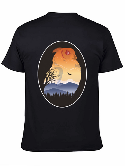 Owl Mountain Graphic Tee - Nature Inspired Black T-Shirt