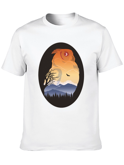 Owl Mountain Graphic Tee - Nature Inspired Black T-Shirt