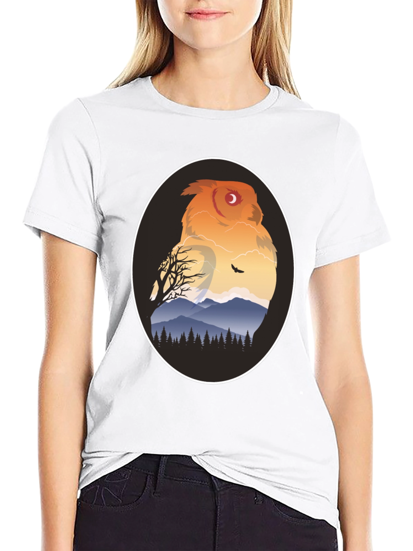 Owl Mountain Graphic Tee - Nature Inspired Black T-Shirt