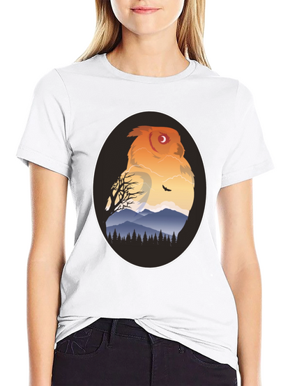 Owl Mountain Graphic Tee - Nature Inspired Black T-Shirt