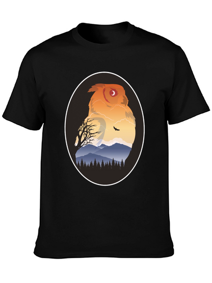 Owl Mountain Graphic Tee - Nature Inspired Black T-Shirt