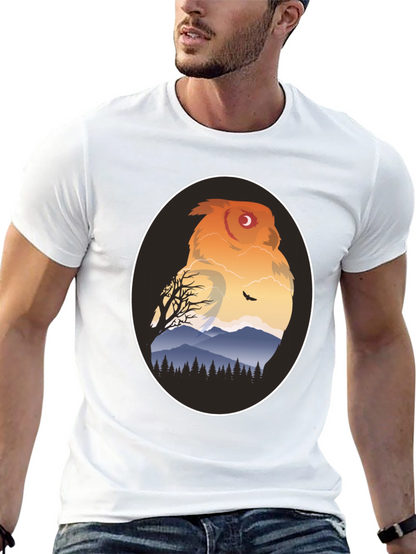 Owl Mountain Graphic Tee - Nature Inspired Black T-Shirt