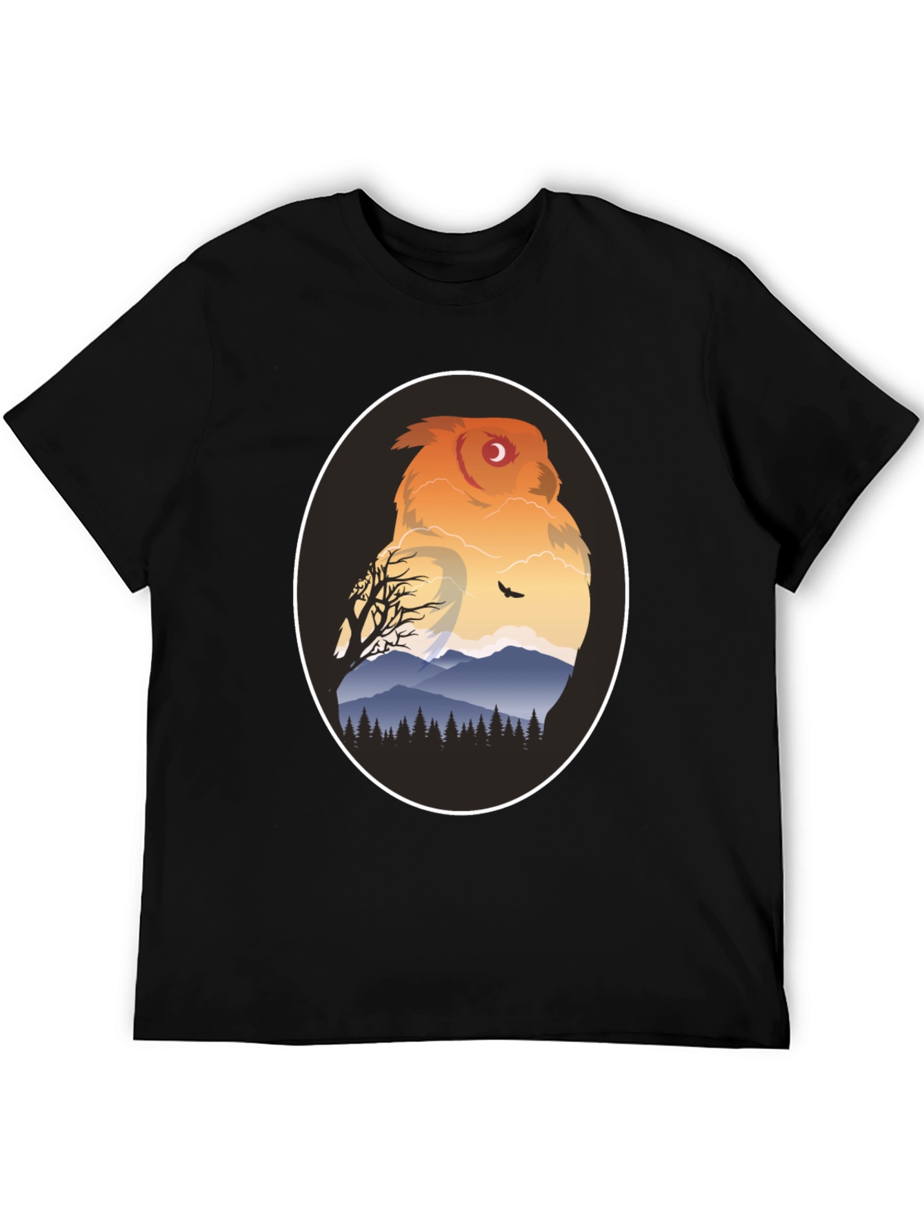 Owl Mountain Graphic Tee - Nature Inspired Black T-Shirt