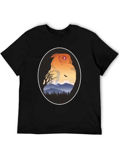 Owl Mountain Graphic Tee - Nature Inspired Black T-Shirt