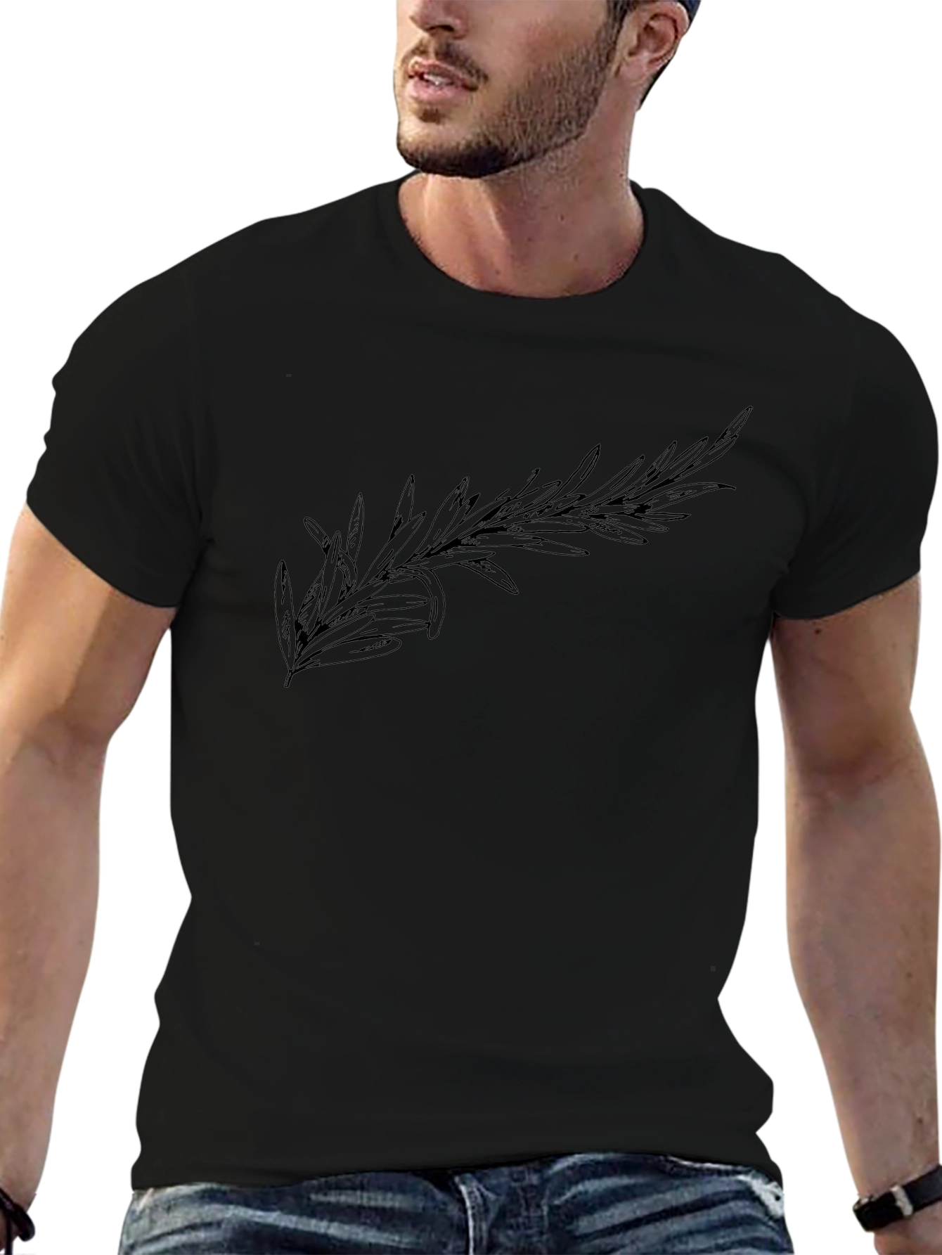 Mens Black T-Shirt with Rosemary Design