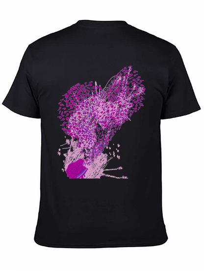 Abstract Purple Print Black T-Shirt